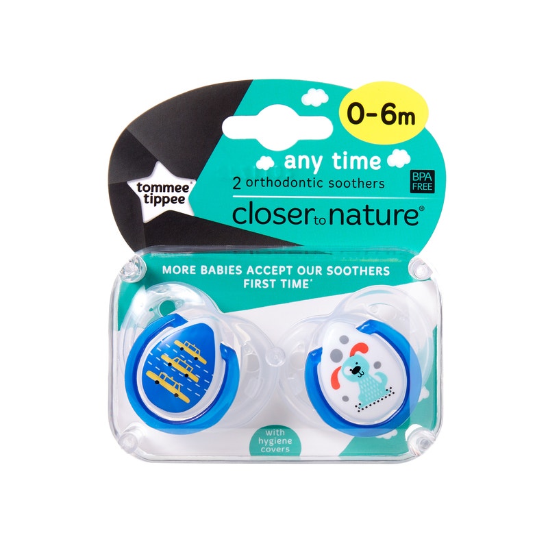 Tommee Tippee CTN Any Time Soother 0 to 6 Months X 2 (Assorted Designs Colours)