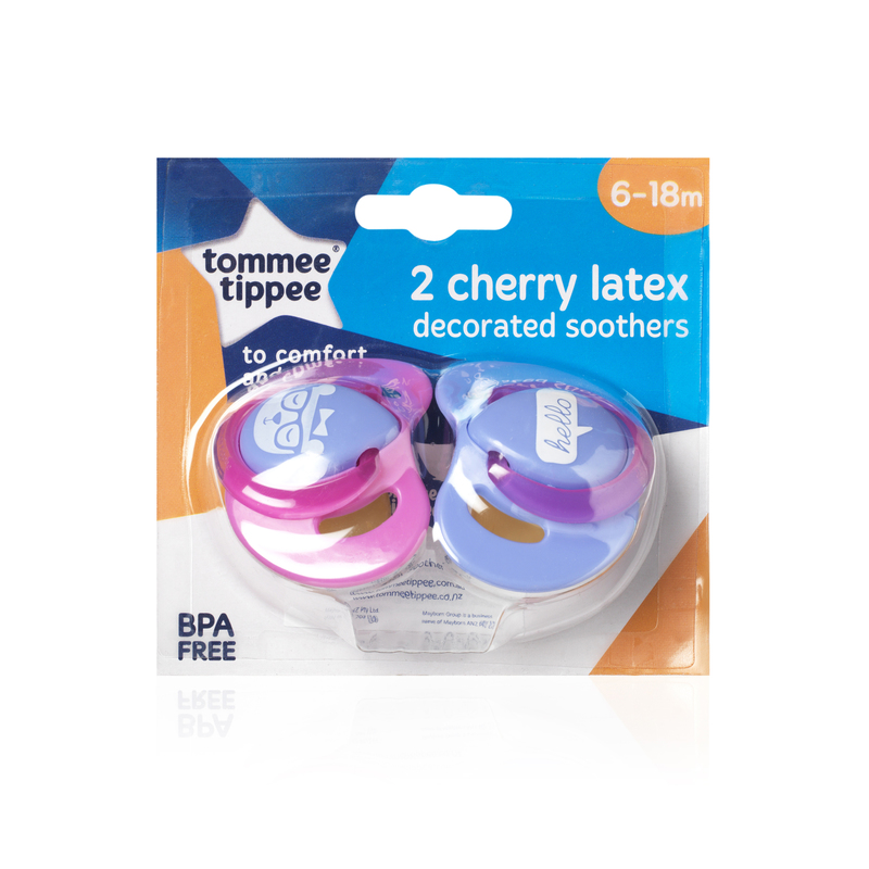 Tommee Tippee Cherry Latex Soother 6 to 18 Months X 2 (Assorted Designs Colours)