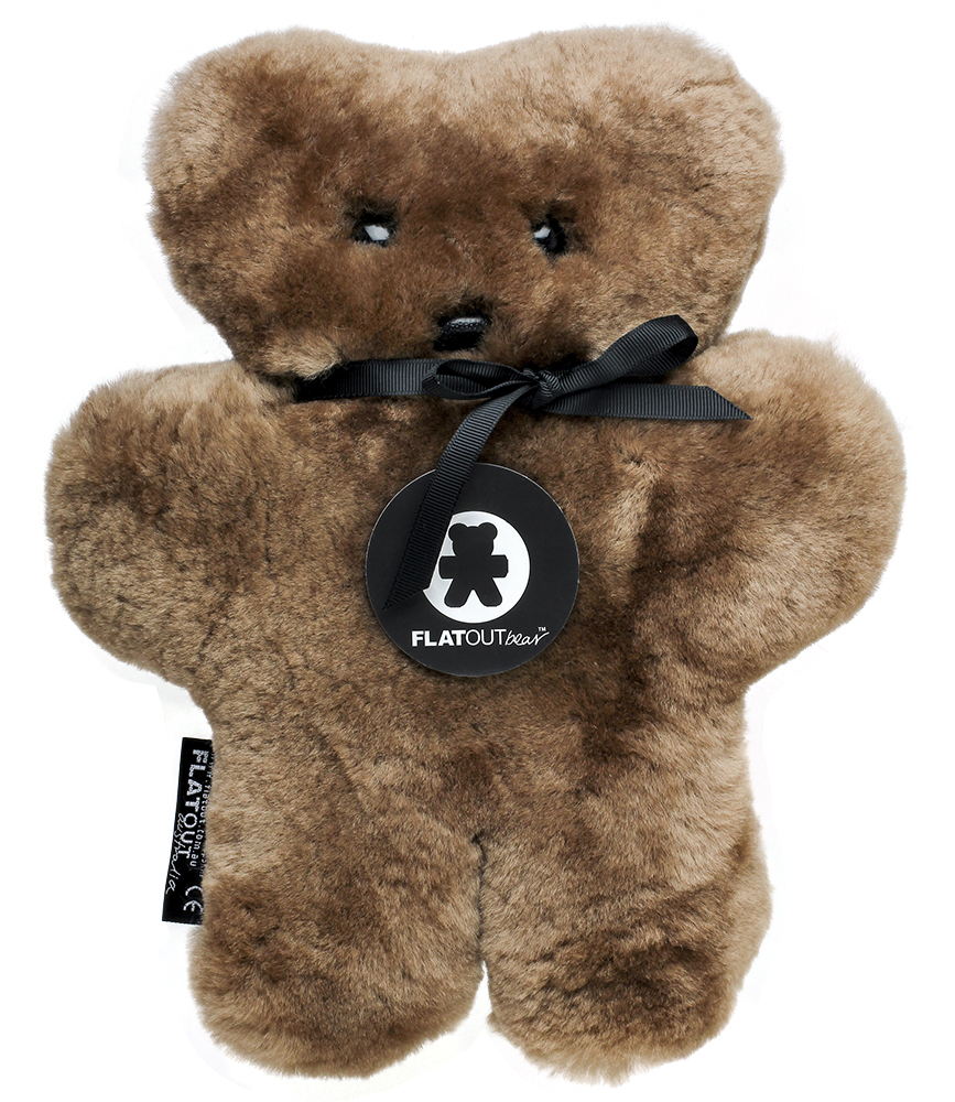 FLATOUT bear 羊皮毛一体手工毛绒扁扁熊 巧克力色 大号（约28cm*24cm）