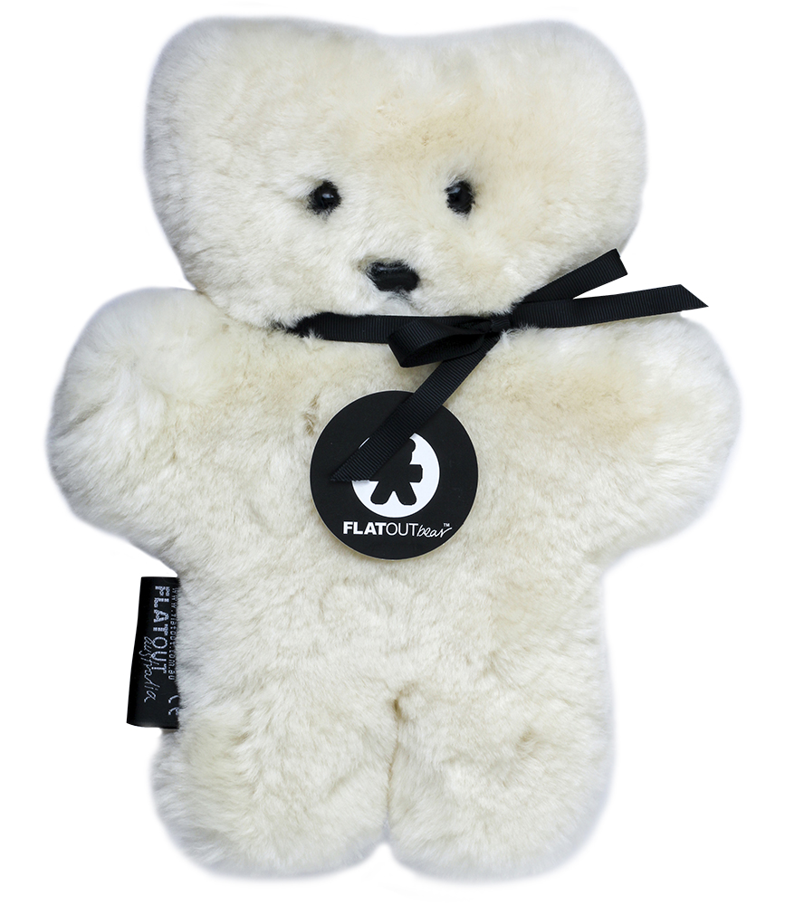 FLATOUT bear 羊皮毛一体手工毛绒扁扁熊 奶白色 大号（约28cm*24cm）