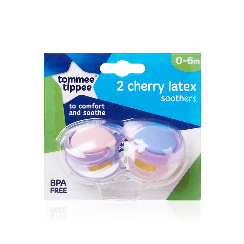 Tommee Tippee Cherry Latex Soother 0 to 6 Months X 2 (Assorted Designs Colours)