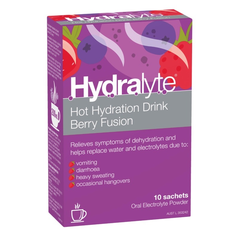 Hydralyte Hot Hydration Drink Electrolyte Powder (Berry Fusion) Sachets X 10