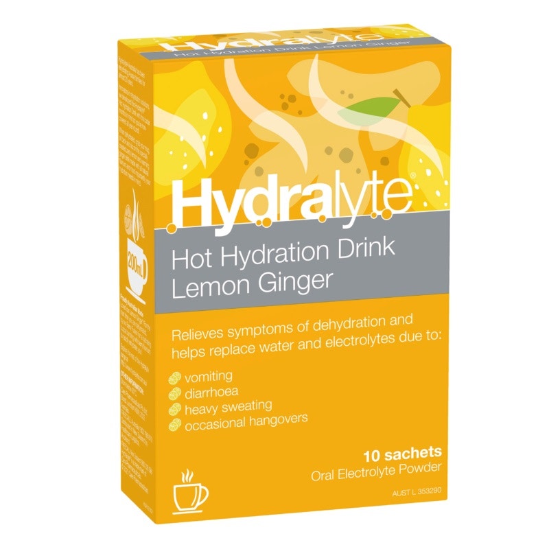 Hydralyte Hot Hydration Drink Electrolyte Powder (Lemon Ginger) Sachets X 10