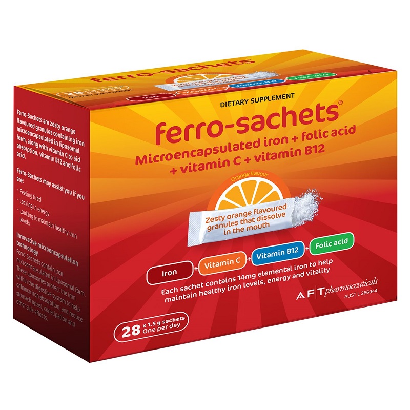 Ferro-Sachets 微胶囊化铁叶维生素C维生素B12 1 5g X 28粒