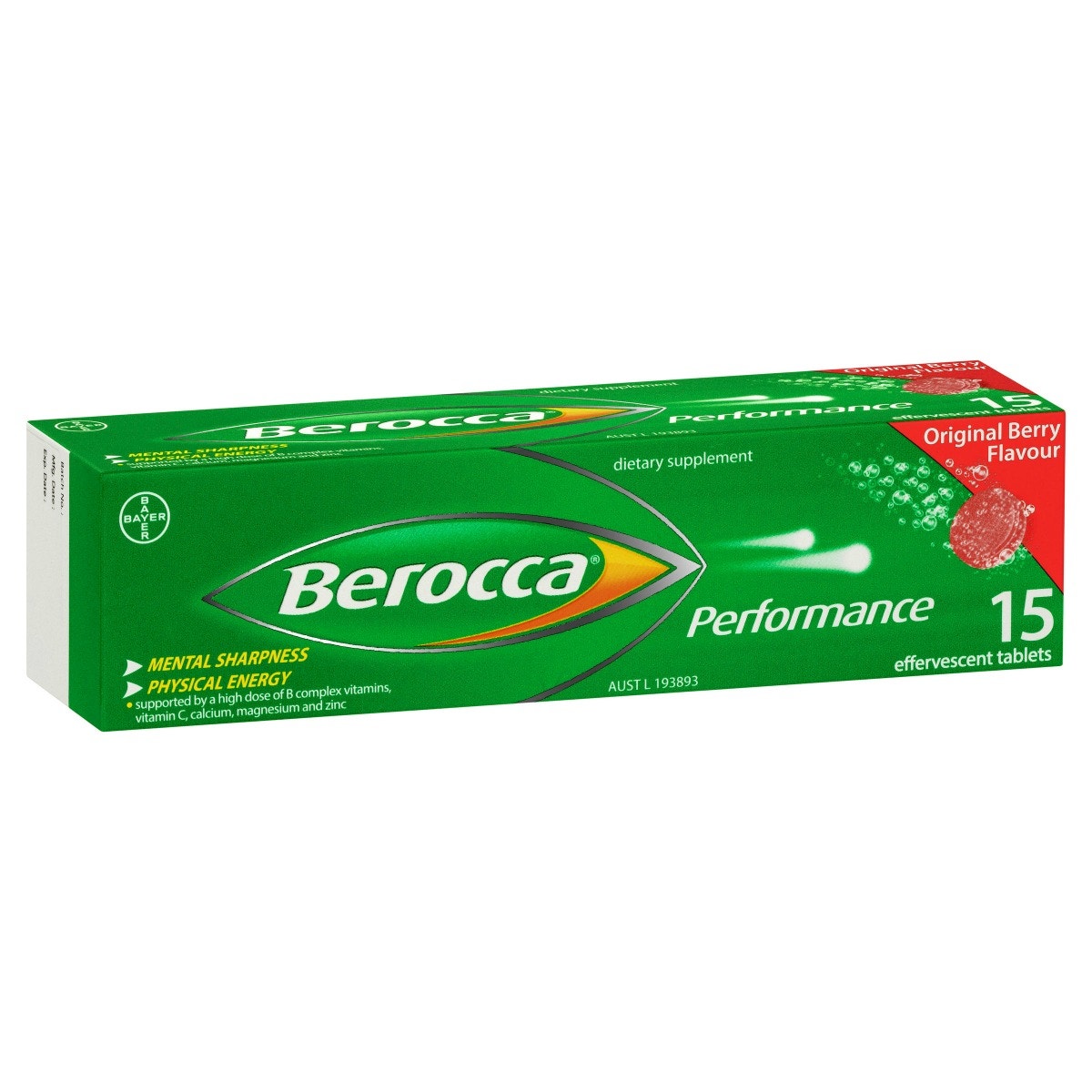 Berocca Performance 拜维佳维生素B+C+钙镁锌水溶泡腾片(原味) 15片