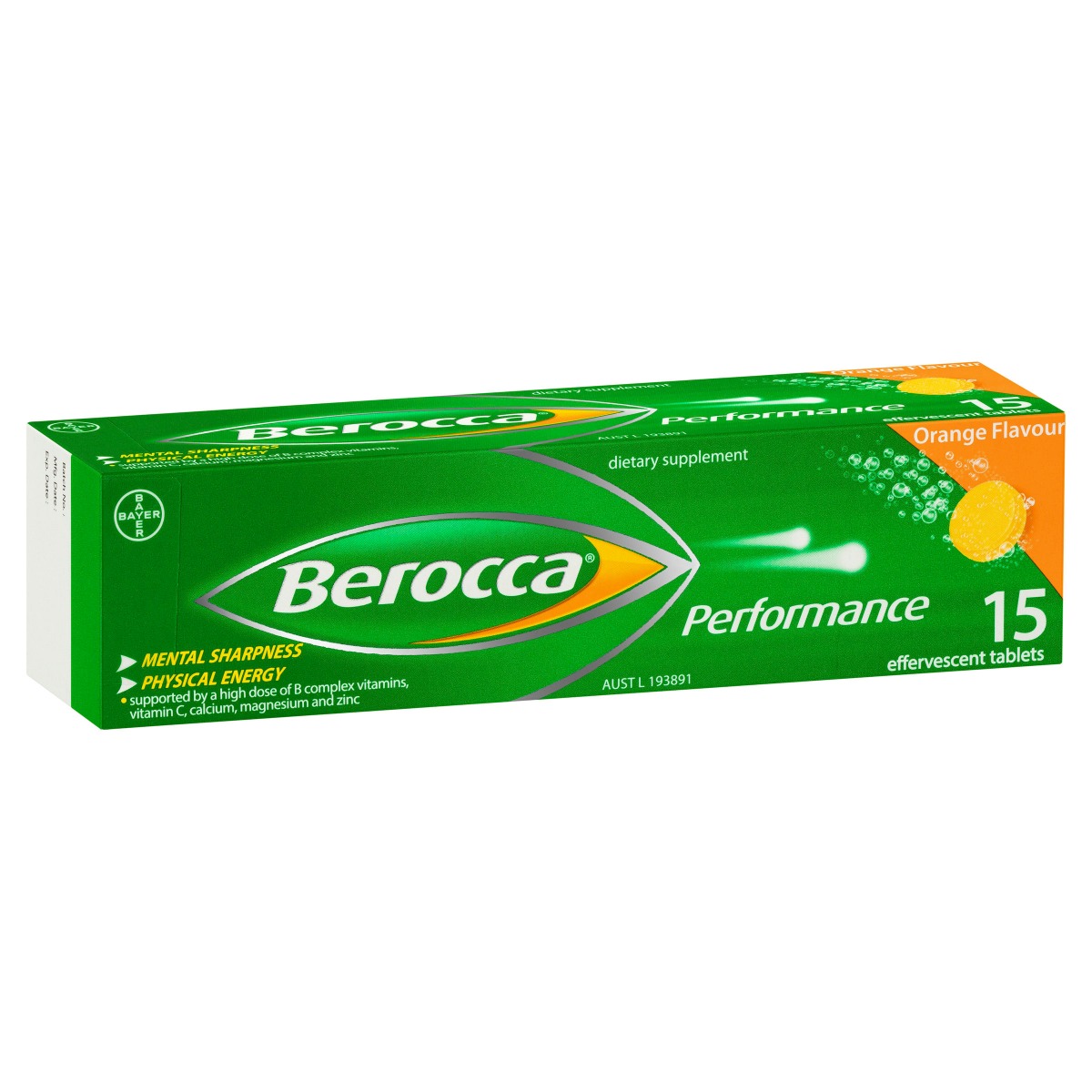 Berocca Performance 拜维佳维生素B+C+钙镁锌水溶泡腾片(香橙味) 15片