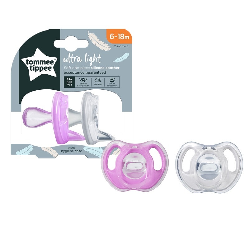 Tommee Tippee Ultra Light Silicone Soother 6 to 18 Months X 2 (Assorted Colours)