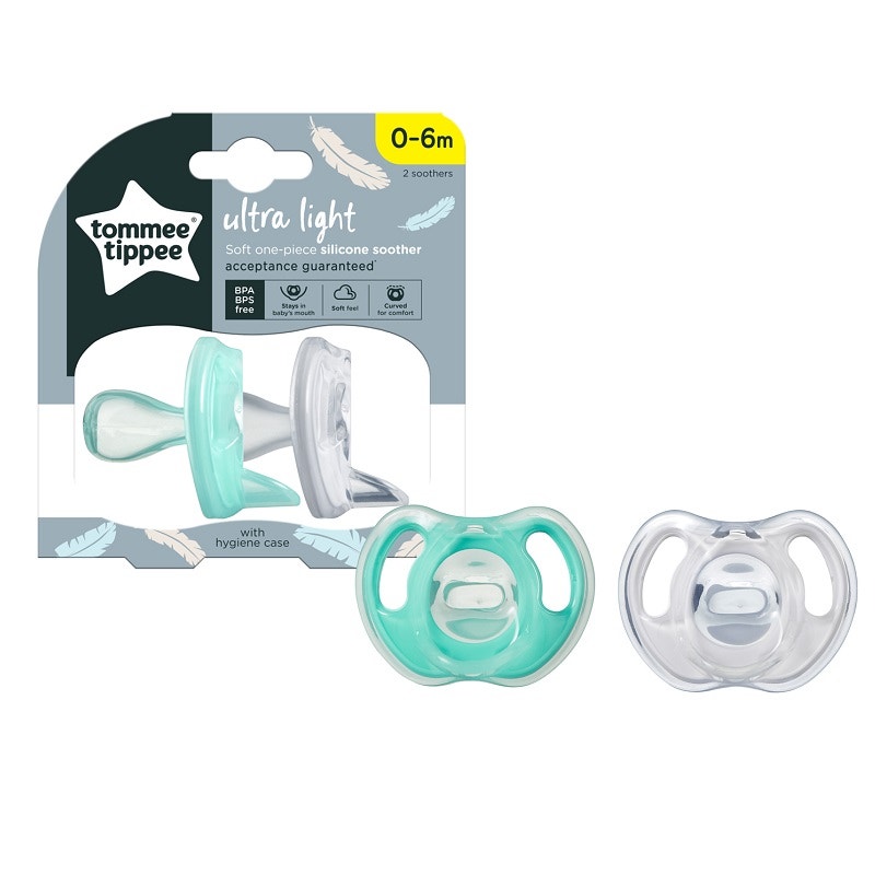 Tommee Tippee Ultra Light Silicone Soother 0 to 6 Months X 2 (Assorted Colours)