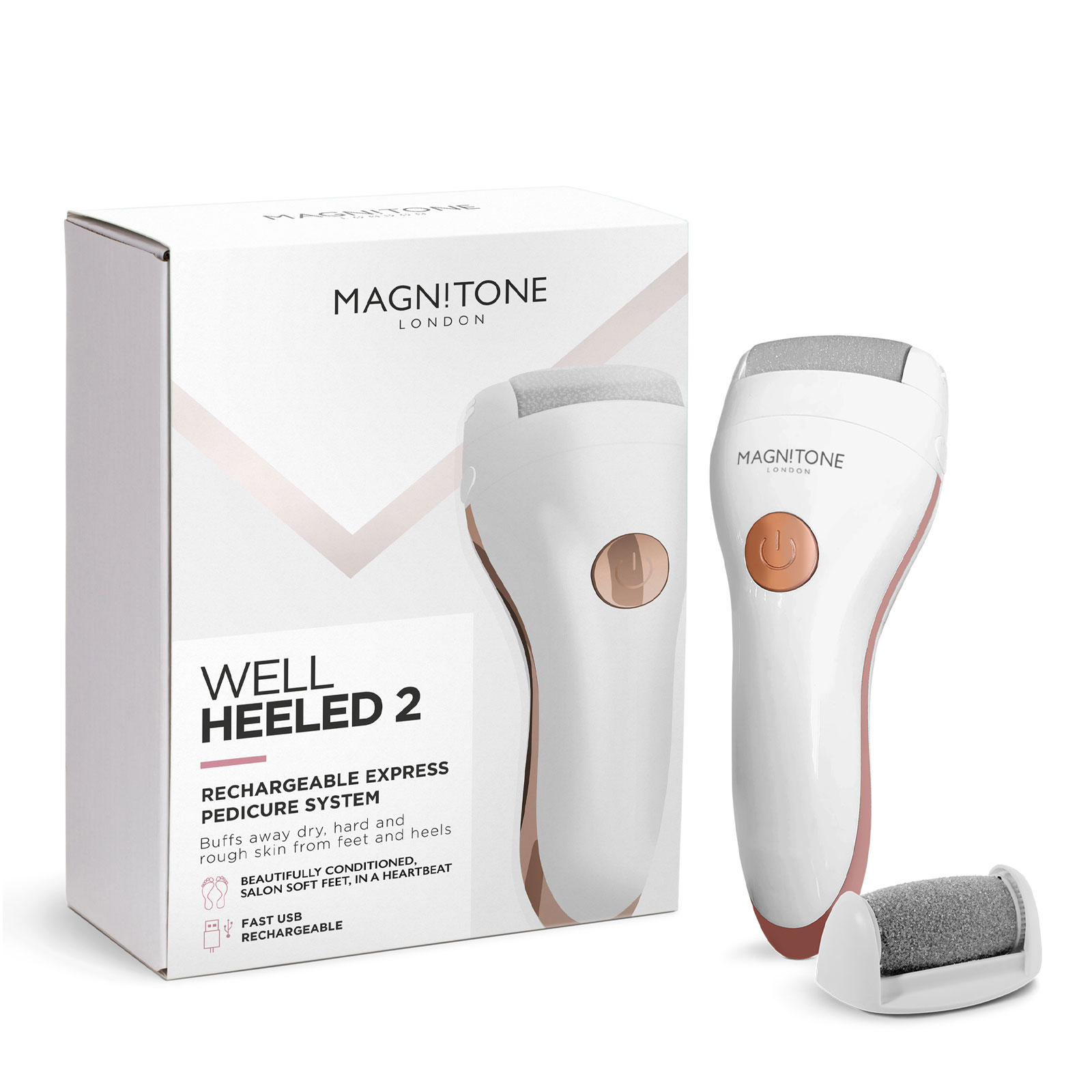 Magnitone Well Heeled 白色充电式快速舒缓修脚仪器 1件 缓解脚部干燥，坚硬和粗糙的皮肤